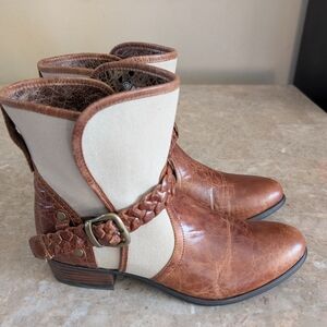 Ariat Sojourn Western Boots  Brown-khaki Leather Canvas Booties Women Size 8-B